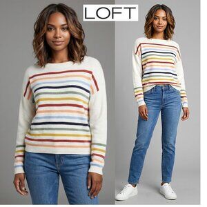 LOFT - multi-coloured striped cotton blend pullover sweater